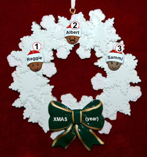 Grandparents Christmas Ornament Celebration Wreath Green Bow 3 Mixed Race Grandkids Personalized by RussellRhodes.com