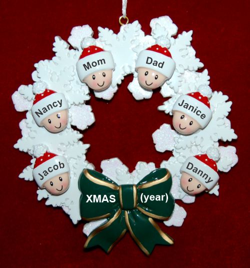 Family Christmas Ornament Celebration Wreath Green Bow for 6 Personalized by RussellRhodes.com