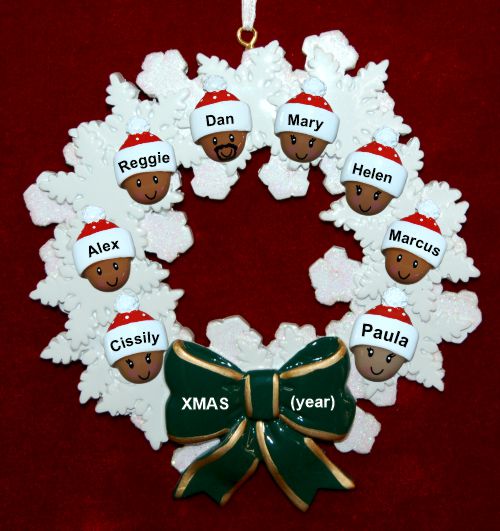African American Grandparents Christmas Ornament Celebration Wreath Green Bow 8 Grandkids Personalized by RussellRhodes.com
