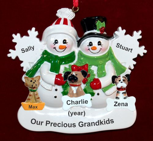 Grandparents Christmas Ornament White Xmas 2 Grandkids with 3 Dogs, Cats, or Other Pets Custom Add-ons Personalized by RussellRhodes.com