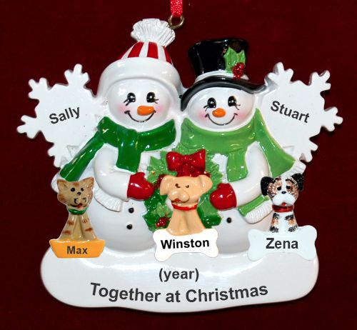 Couple Christmas Ornament White Xmas with 3 Dogs, Cats, or Other Pets Custom Add-ons Personalized by RussellRhodes.com