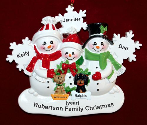 Single Dad Christmas Ornament 2 Kids White Xmas Snowflake with 2 Dogs, Cats, Pets Custom Add-ons Personalized by RussellRhodes.com