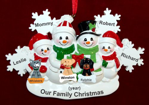 Single Mom Christmas Ornament 3 Kids White Xmas Snowflake with 3 Dogs, Cats, Pets Custom Add-ons Personalized by RussellRhodes.com