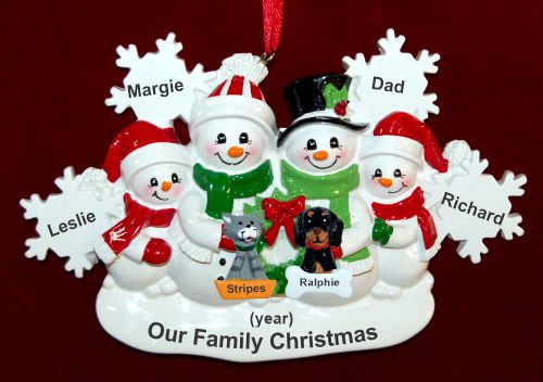 Single Dad Christmas Ornament 3 Kids White Xmas Snowflake with 2 Dogs, Cats, Pets Custom Add-ons Personalized by RussellRhodes.com