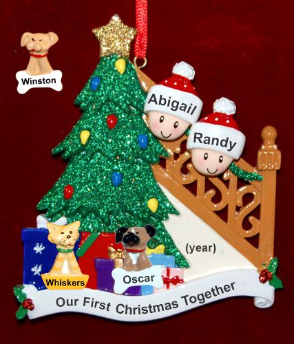 Our First Family Christmas Tree Christmas Ornament with 2 Dogs, Cats, Pets Custom Add-ons Personalized by RussellRhodes.com