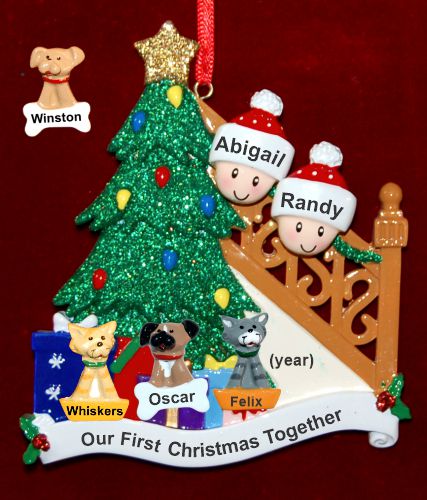Our First Family Christmas Tree Christmas Ornament with 3 Dogs, Cats, Pets Custom Add-ons Personalized by RussellRhodes.com