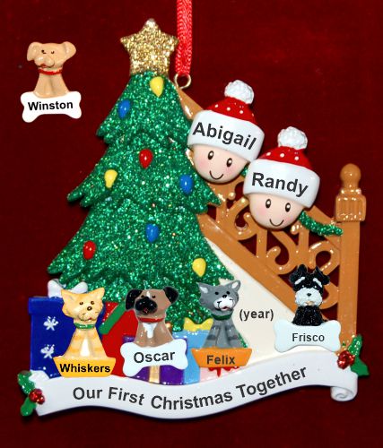 Our First Family Christmas Tree Christmas Ornament with 4 Dogs, Cats, Pets Custom Add-ons Personalized by RussellRhodes.com