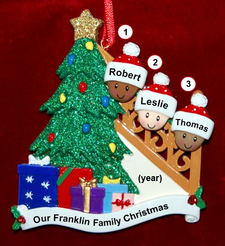 Our Xmas Tree Mixed Race Biracial Christmas Ornament for Families of 3 Personalized by RussellRhodes.com