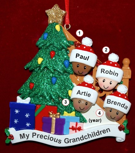 Our Xmas Tree Grandparents Christmas Ornament 4 Grandkids Mixed Race Biracial Personalized by RussellRhodes.com