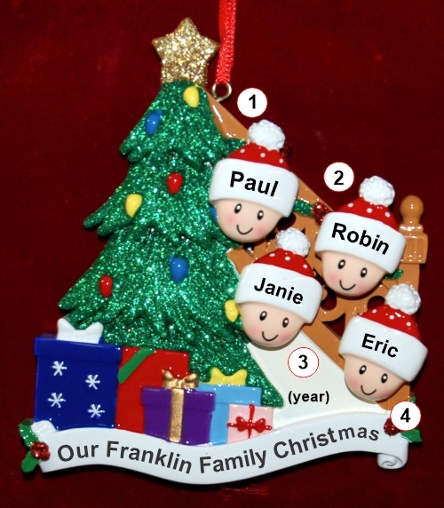 Our Xmas Tree Christmas Ornament for Families of 4 Personalized by Russell Rhodes