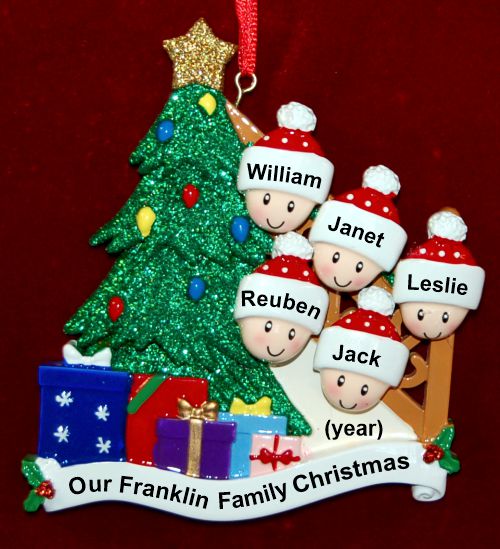 Our Xmas Tree Christmas Ornament for Families of 5 Personalized by RussellRhodes.com