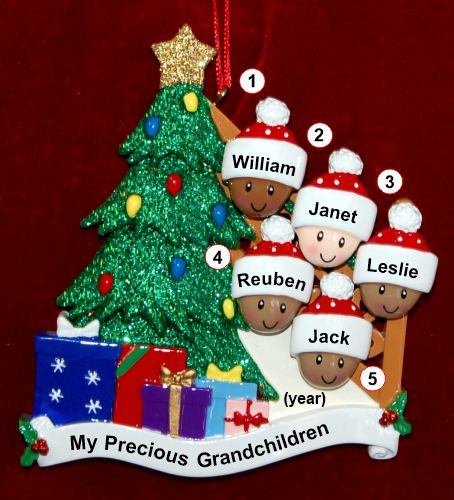 Our Xmas Tree Grandparents Christmas Ornament 5 Grandkids Mixed Race Biracial Personalized by RussellRhodes.com