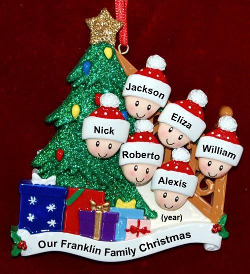 Our Xmas Tree Christmas Ornament for Families of 6 Personalized by Russell Rhodes