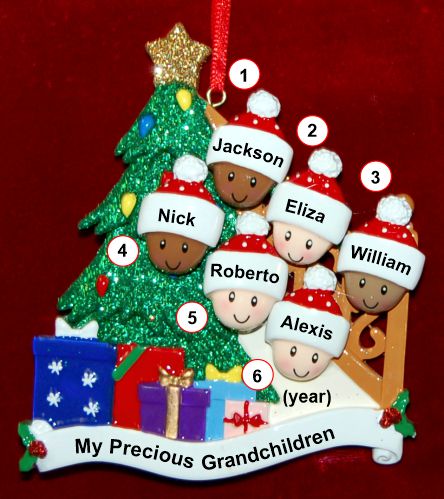 Our Xmas Tree Grandparents Christmas Ornament 6 Grandkids Mixed Race Biracial Personalized by RussellRhodes.com