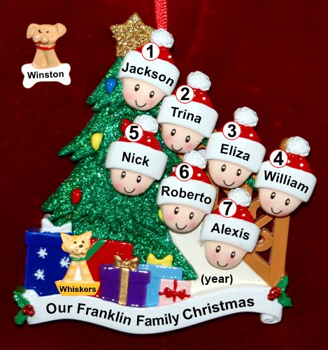 Our Xmas Tree Christmas Ornament for Families of 7 with 1 Dog, Cat, Pets Custom Add-on Personalized by RussellRhodes.com