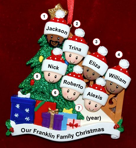 Our Xmas Tree Mixed Race Biracial Christmas Ornament for Families of 7 Personalized by RussellRhodes.com