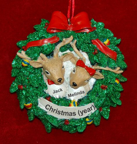 Couples Christmas Ornament Reindeer Wreath Personalized by RussellRhodes.com