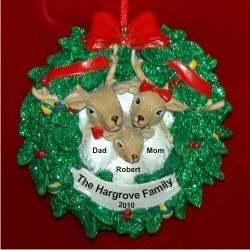 Reindeer Wreath for 3 Christmas Ornament Personalized by Russell Rhodes