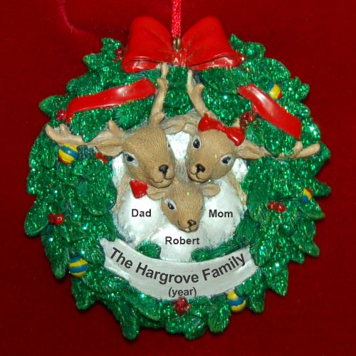 Family Christmas Ornament Reindeer Wreath for 3 Personalized by RussellRhodes.com