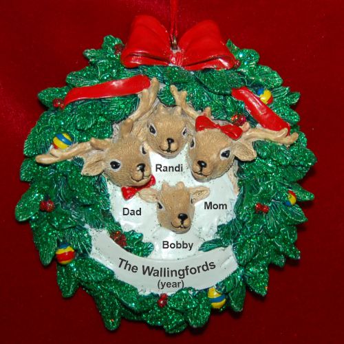 Family Christmas Ornament Reindeer Wreath for 4 Personalized by RussellRhodes.com
