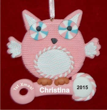 Pink Owl for Baby Girl Christmas Ornament Personalized by Russell Rhodes