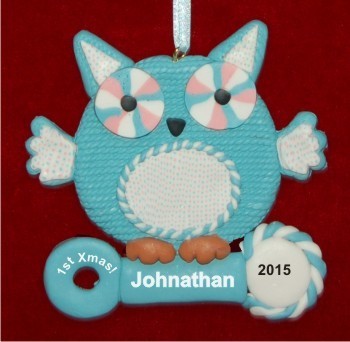 Blue Owl for Baby Boy Christmas Ornament Personalized by Russell Rhodes