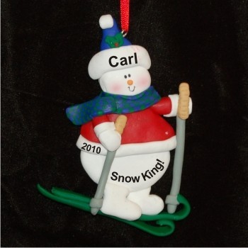 Snowman Skiing Christmas Ornament Personalized by Russell Rhodes