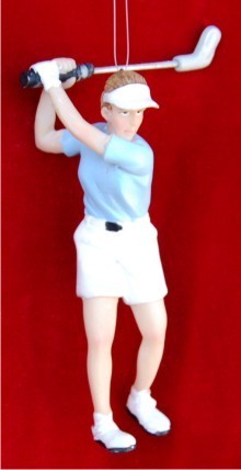 Female Golfer Perfect Swing Christmas Ornament Personalized by Russell Rhodes