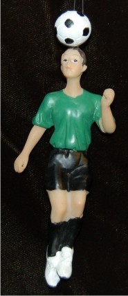 Male Teen Soccer Player in Green Jersey Heading the Ball Christmas Ornament Personalized by RussellRhodes.com