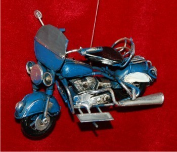 3D Blue Vintage Motorcycle with Windscreen Christmas Ornament