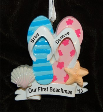 Our First Christmas - Beach & Sun Christmas Ornament Personalized by Russell Rhodes