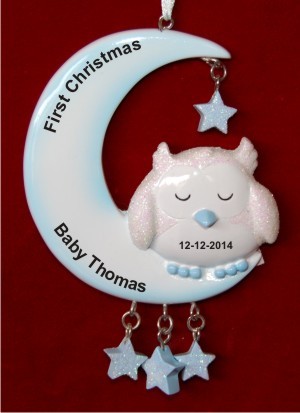 Boy Baby's 1st Sleeping Owl Christmas Ornament Personalized by Russell Rhodes