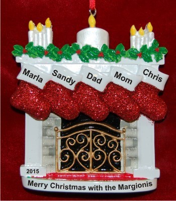 Elegant Fireplace 5 Stockings Christmas Ornament Personalized by Russell Rhodes
