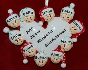 Loving Heart 8 Grandkids with 2 Grandparents Christmas Ornament Personalized by RussellRhodes.com