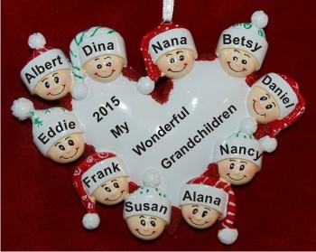 Loving Heart 9 Grandkids with Grandma Christmas Ornament Personalized by Russell Rhodes