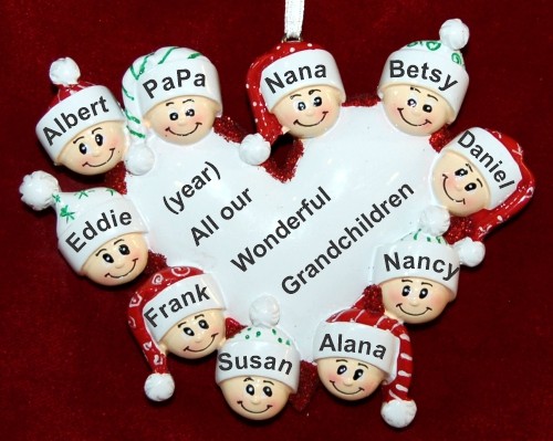 Grandparents Christmas Ornament Loving Heart 8 Grandkids with 2 Grandparents Personalized by RussellRhodes.com