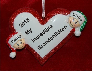 Loving Heart 2 Grandchildren Christmas Ornament Personalized by Russell Rhodes