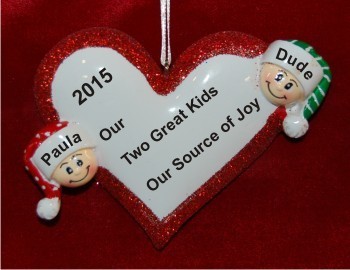 Family Love Our 2 Great Kids Christmas Ornament Personalized by Russell Rhodes