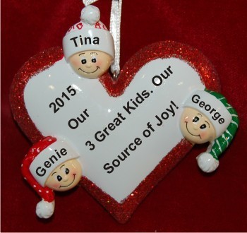 Family Love Our 3 Great Kids Christmas Ornament Personalized by Russell Rhodes