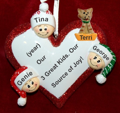 Family Christmas Ornament Loving Heart Our 3 Kids with Family Dogs, Cats, Pets Custom Add-ons Personalized by RussellRhodes.com