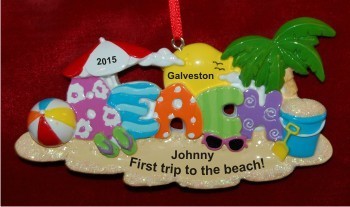 First Trip to the Beach Christmas Ornament Personalized by Russell Rhodes