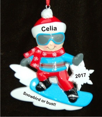Pro Snow Boarding Fun Girl Christmas Ornament Personalized by Russell Rhodes