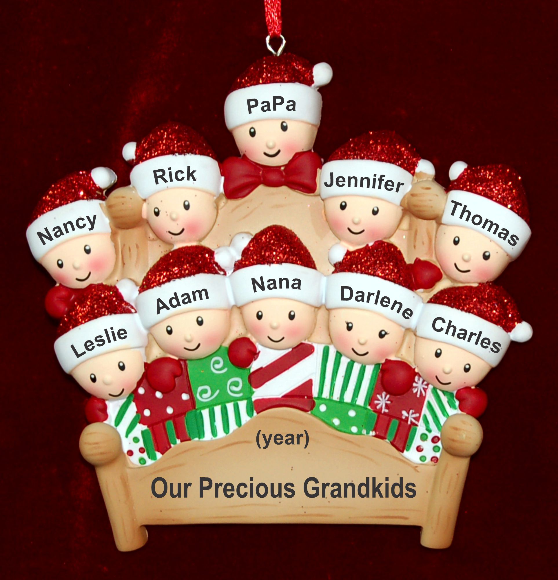 Personalized 2 Grandparents and 8 Grands Christmas Ornament 4-Poster Fun Personalized by Russell Rhodes
