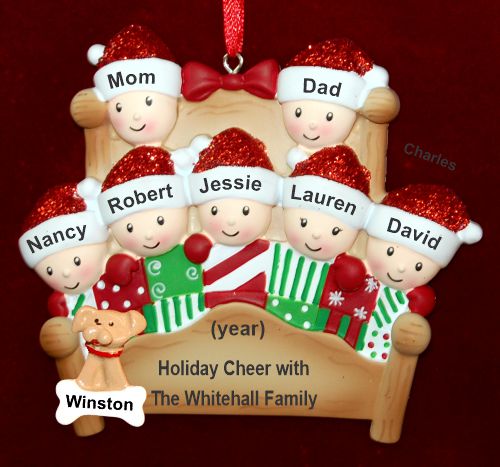 Family Christmas Ornament 4-Poster Fun for 7 with Pets Personalized by RussellRhodes.com