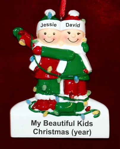 Single Mom Christmas Ornament Holiday Lights with 1 Child Personalized by RussellRhodes.com