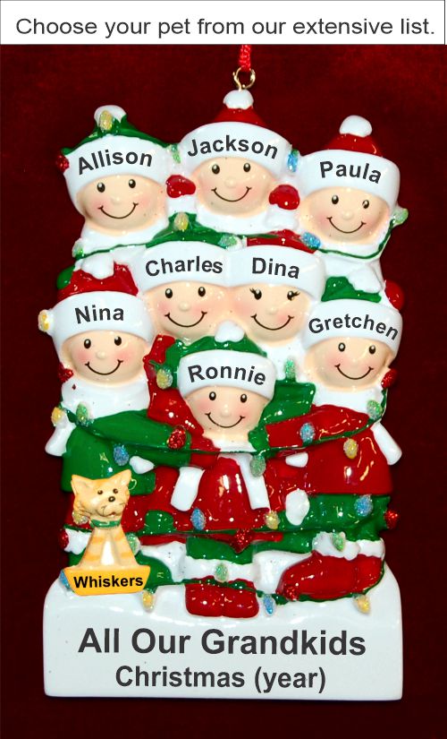 Holiday Lights Party of 8 Christmas Ornament with Pets Personalized by RussellRhodes.com