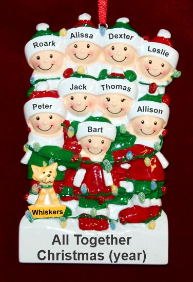 Family Christmas Ornament Holiday Lights for 9 with 1 Dog, Cat, Pets Custom Add-ons Personalized by RussellRhodes.com