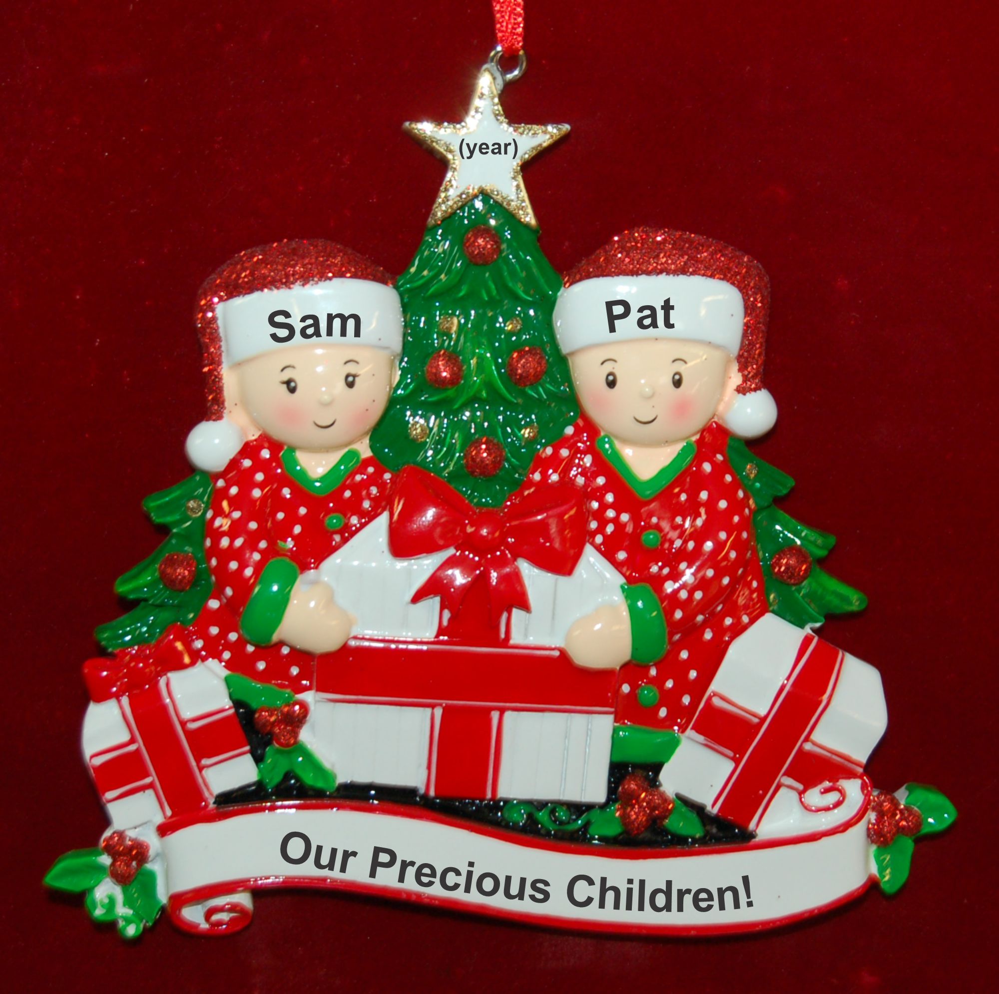 Our 2 Precious Kids Christmas Ornament Gifts Under the Tree Personalized by RussellRhodes.com