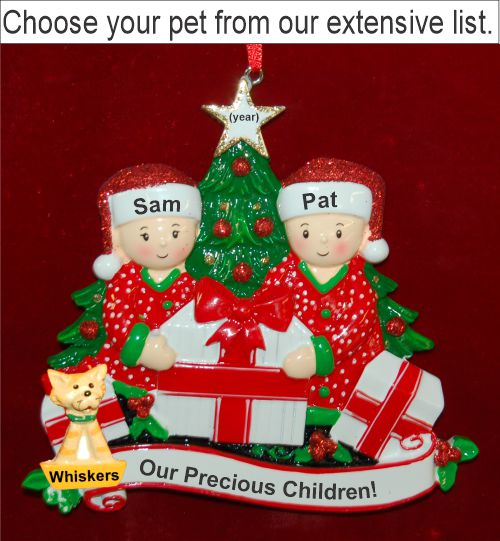 Our 2 Precious Kids Christmas Ornament Gifts Under the Tree with Pets Personalized by RussellRhodes.com