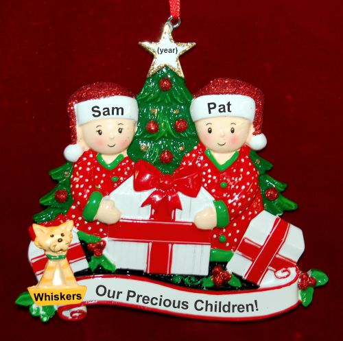 Family Christmas Ornament Gifts Under the Tree our 2 Kids with 1 Dog, Cat, Pets Custom Add-ons Personalized by RussellRhodes.com